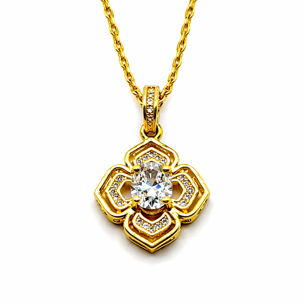 Zirkonia dames ketting met ovale hanger op witte achtergrond