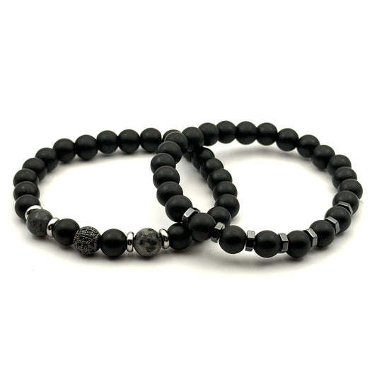 Noir Prestige heren armband met zwarte kralen en luxe uitstraling – Montier Paris
